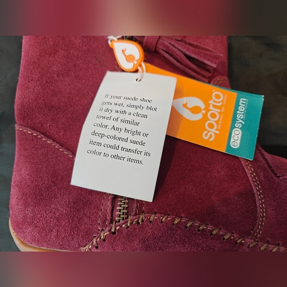 🤍❗ NWT Sporto Leather Faux Fur Women's Tawny Burgundy Tan Embroidered Boots 9.5 - Picture 2 of 6